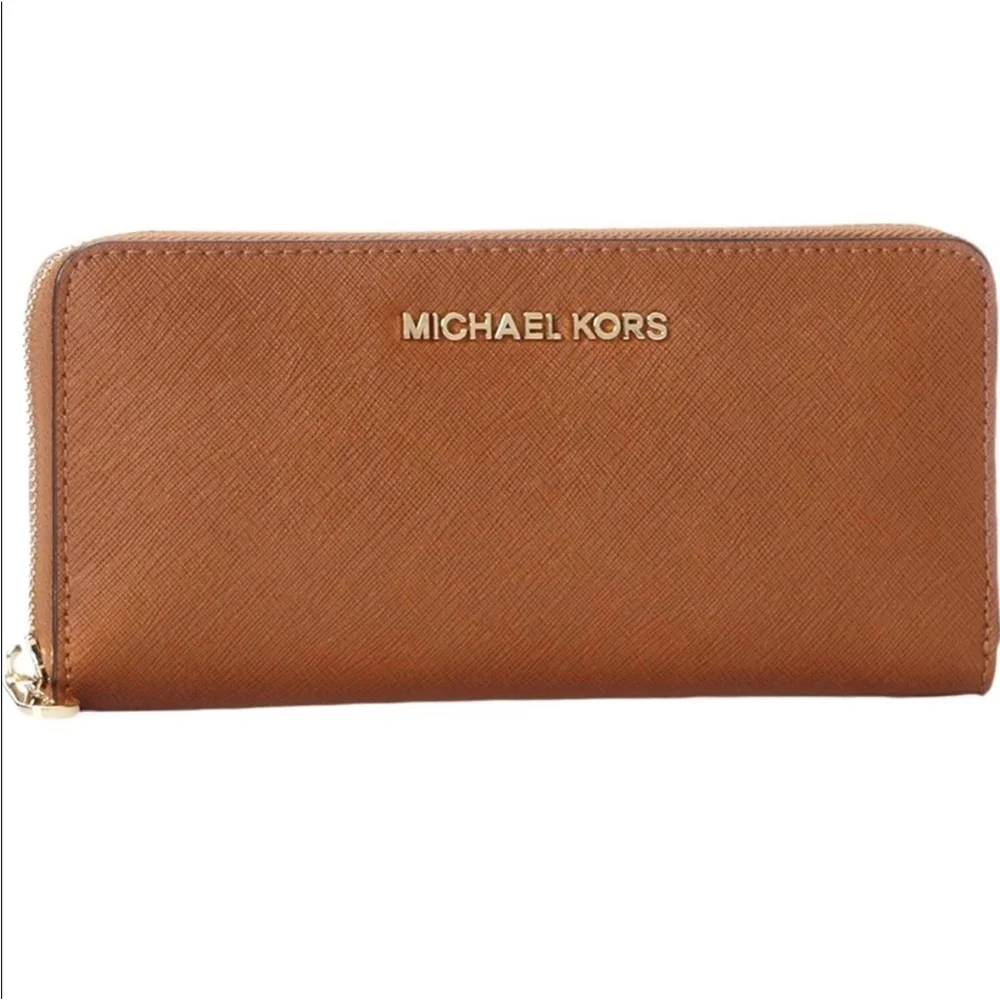 Michael Kors Luggage Brown Jet Set Zip-Around Leather Wallet - Picture 3 of 17